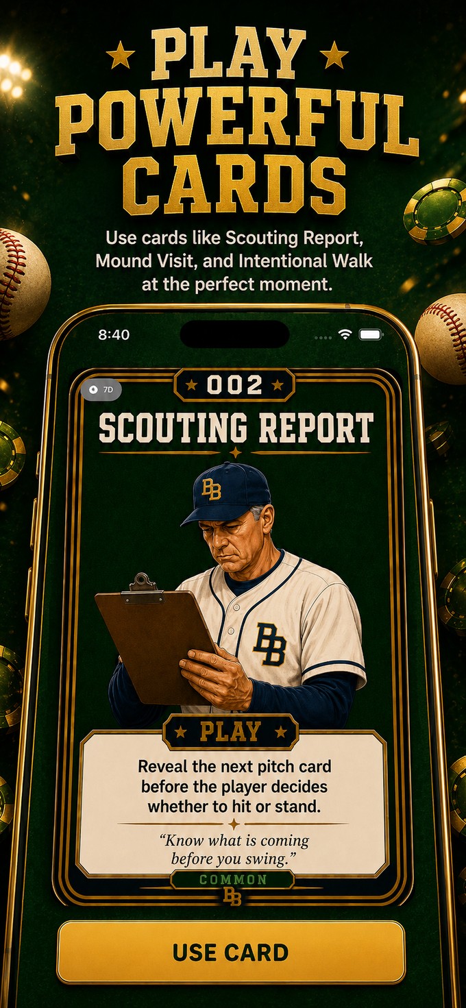 Playing a Baseball Blackjack Manager Card