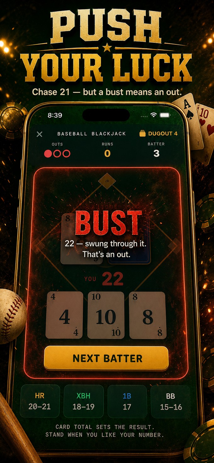 Baseball Blackjack bust screen
